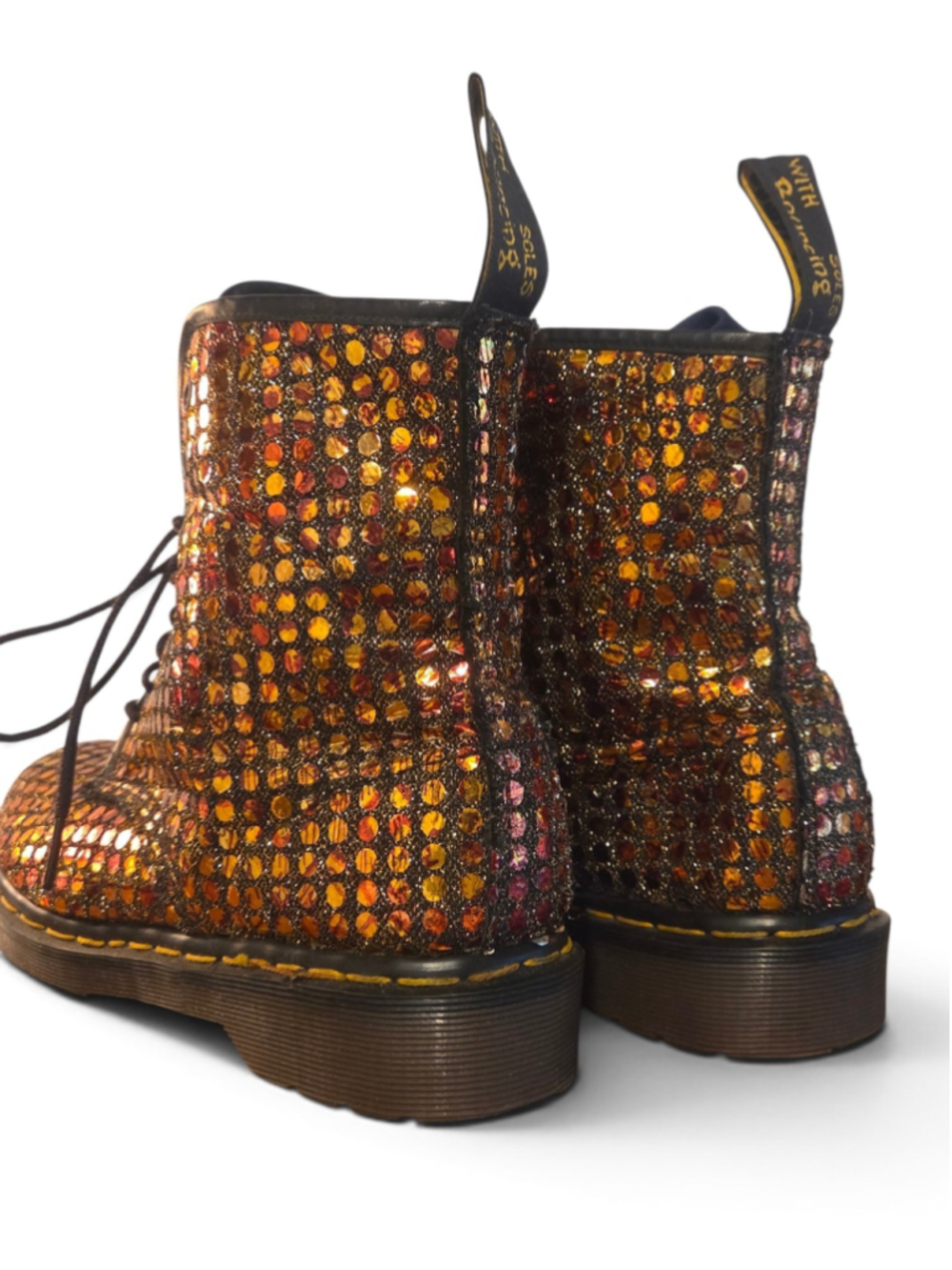 Dr. Martens Rare VTG 90s MIE Bronze Sequin Glitter Metallic Boots England 8 - Picture 4 of 17